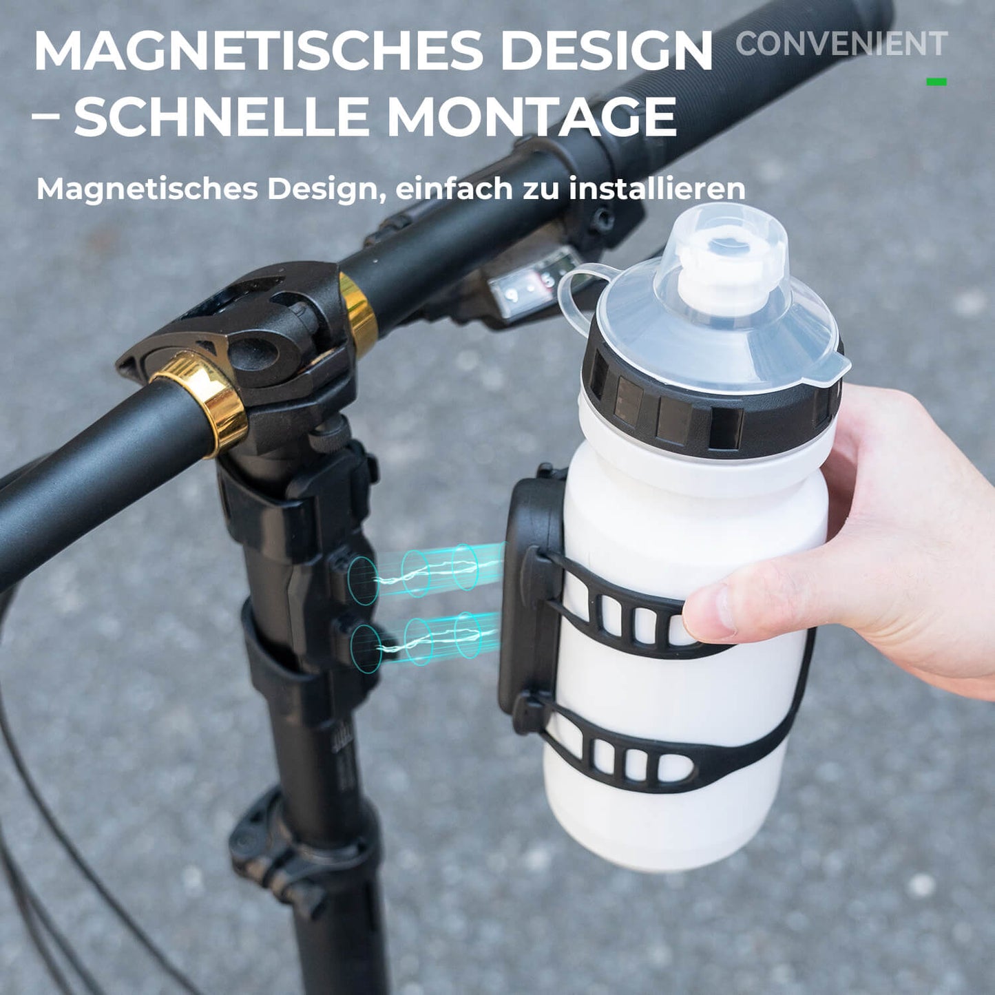 Magnetischer Flaschenhalter für Fahrrad – mit Riemenbefestigung