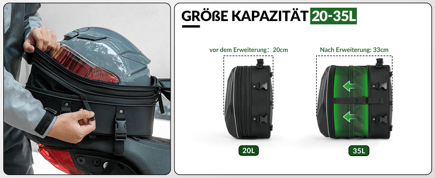 Mótorhjólataska, vatnsheld, farangursgrindataska, afturtaska, 20-35L