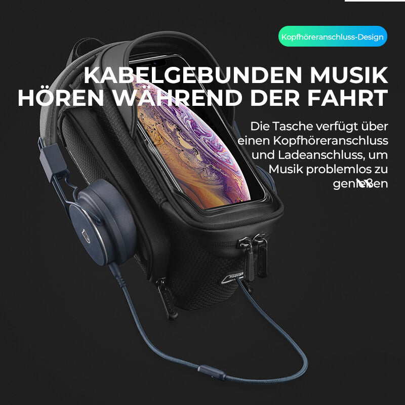 Taska fyrir snjallsíma efst á rörinu með regnhlíf