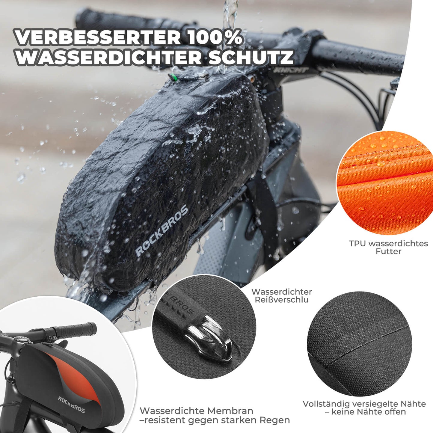 Oberrohrtasche 100% Wasserdicht für Rennrad MTB