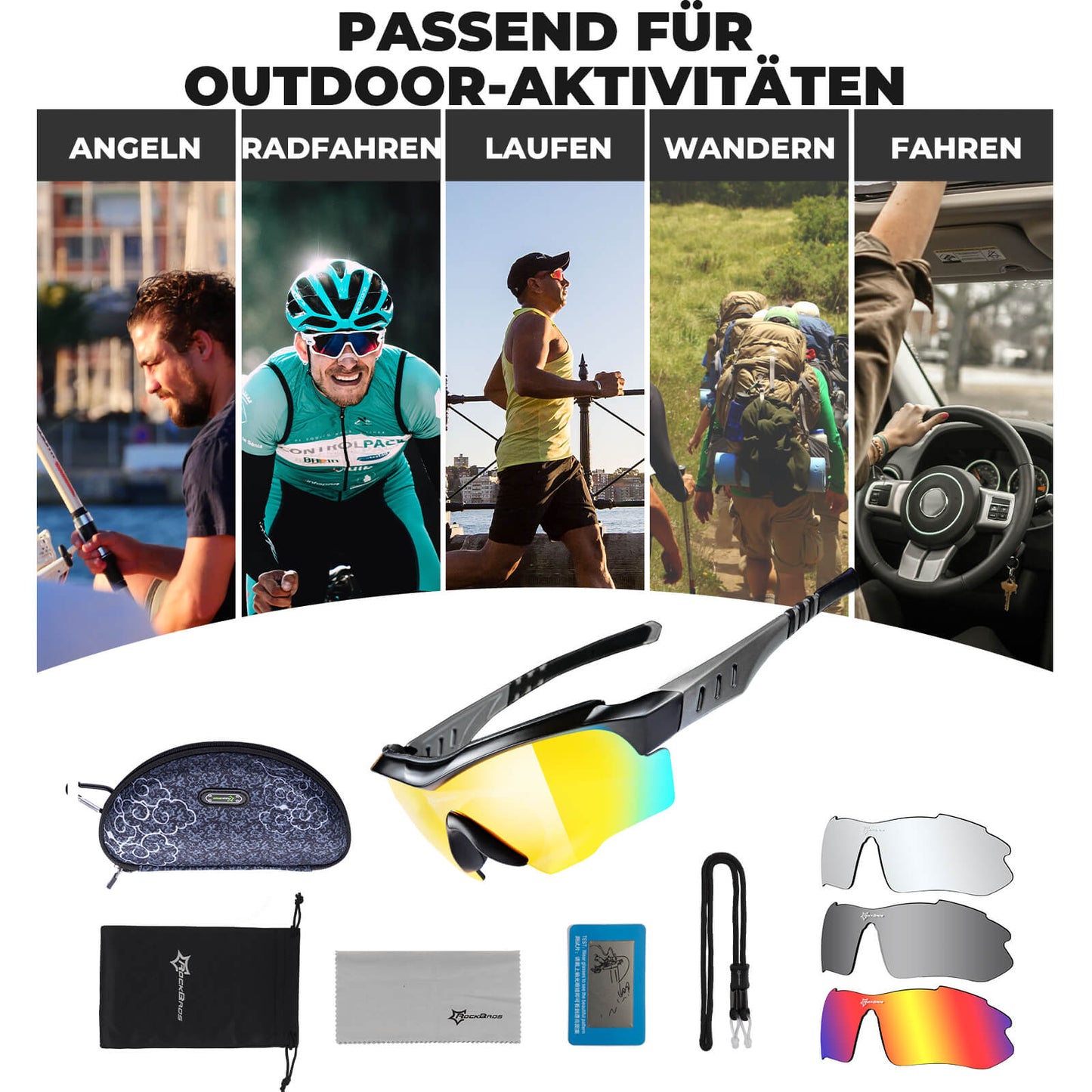 Polarized cycling glasses with interchangeable lenses, UV protection, unisex