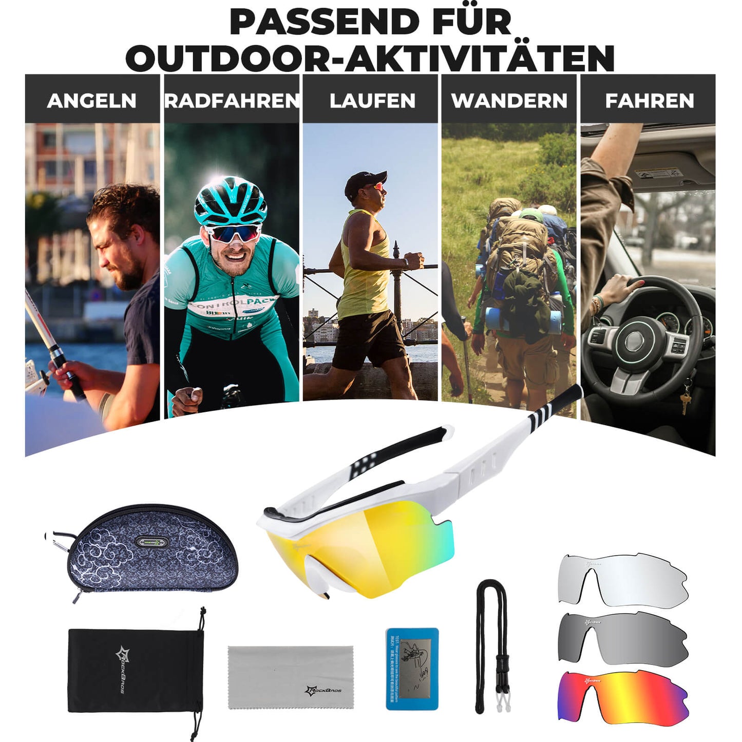 Polarized cycling glasses with interchangeable lenses, UV protection, unisex