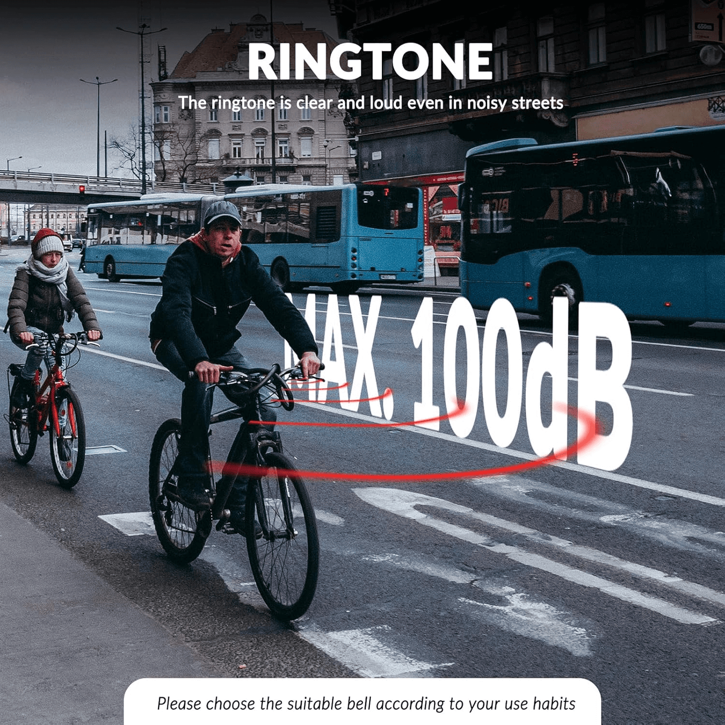 Hjólabjalla fyrir götuhjól 100dB fyrir sveigð stýri 22,2 mm