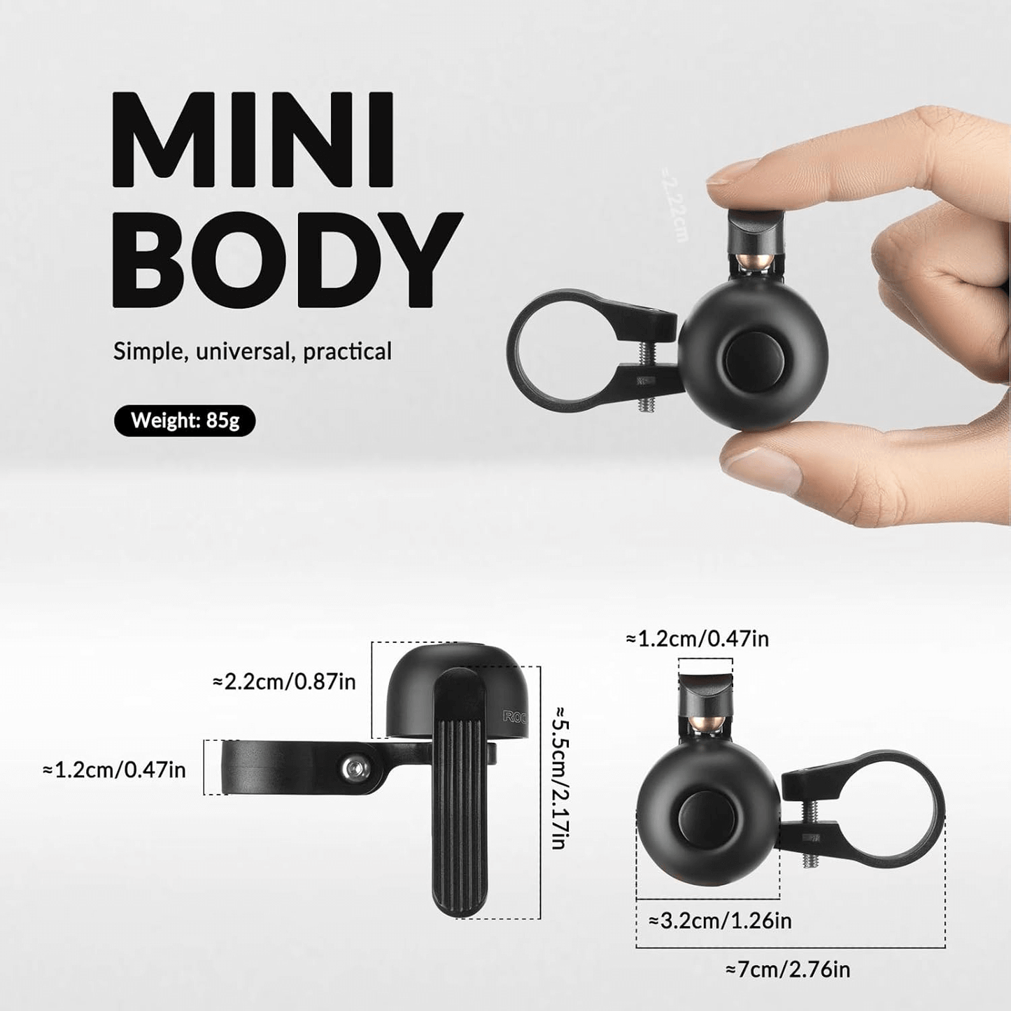 Hjólabjalla fyrir götuhjól 100dB fyrir sveigð stýri 22,2 mm