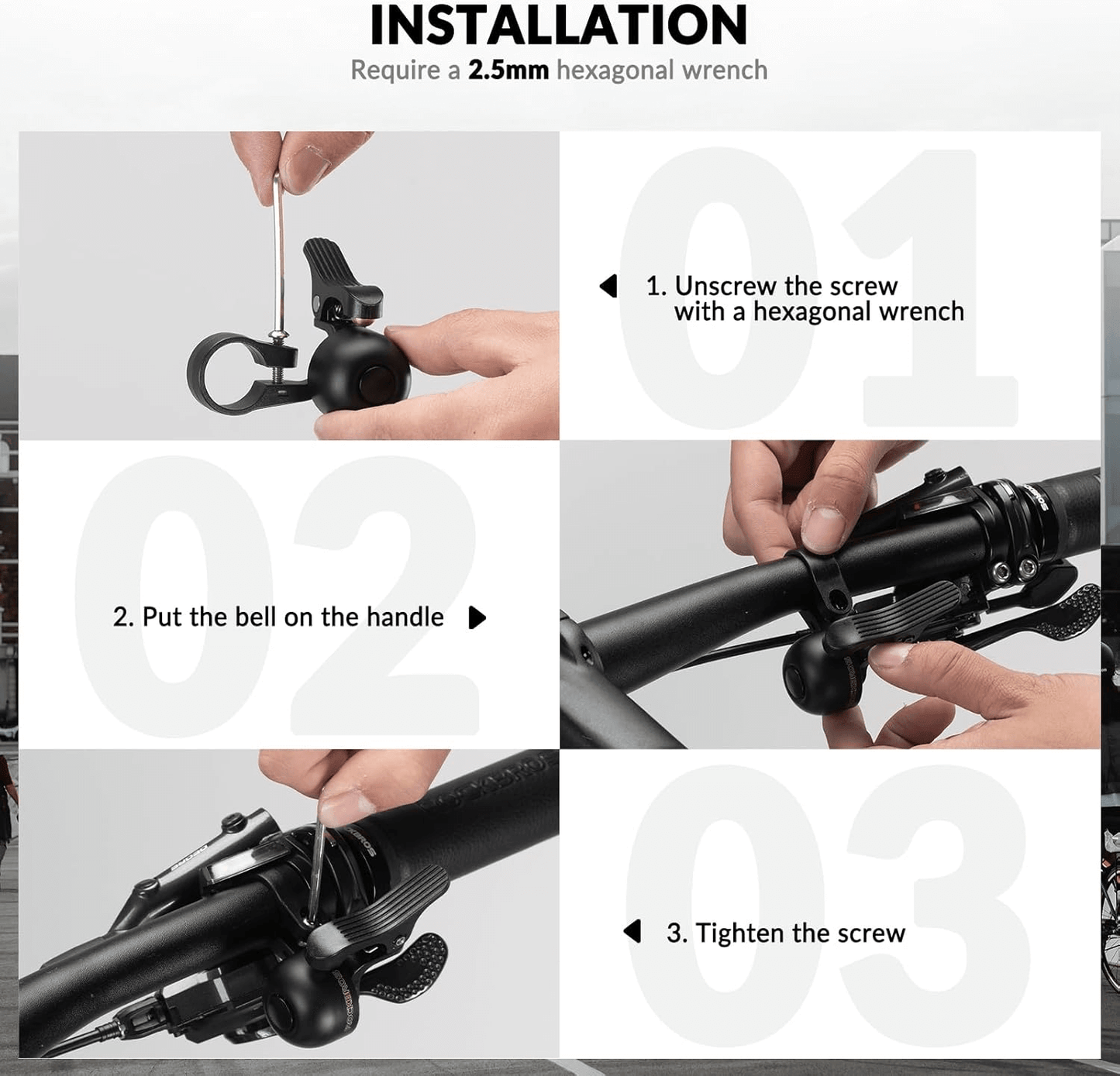 Hjólabjalla fyrir götuhjól 100dB fyrir sveigð stýri 22,2 mm