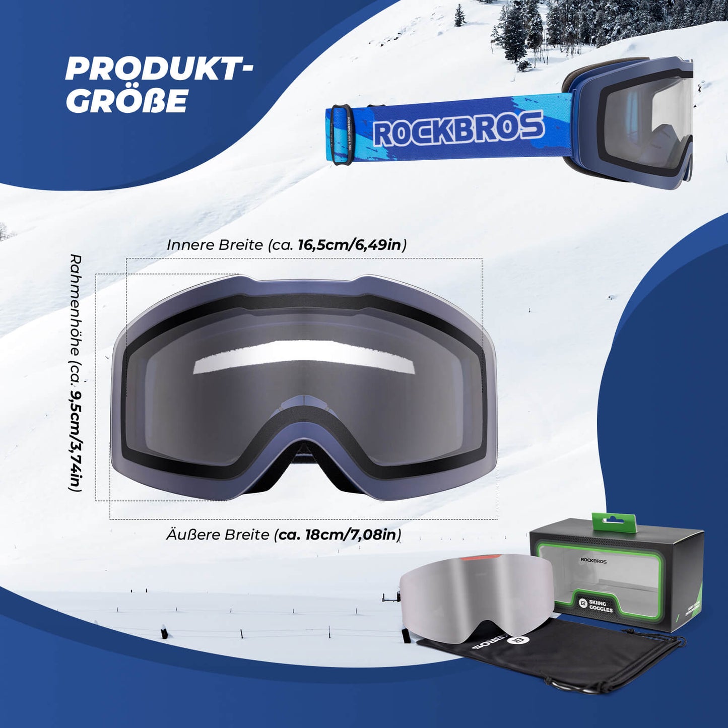 ROCKBROS Skibrille Schneebrille Polarisierte Helmkompatible Sportbrille Skifahren