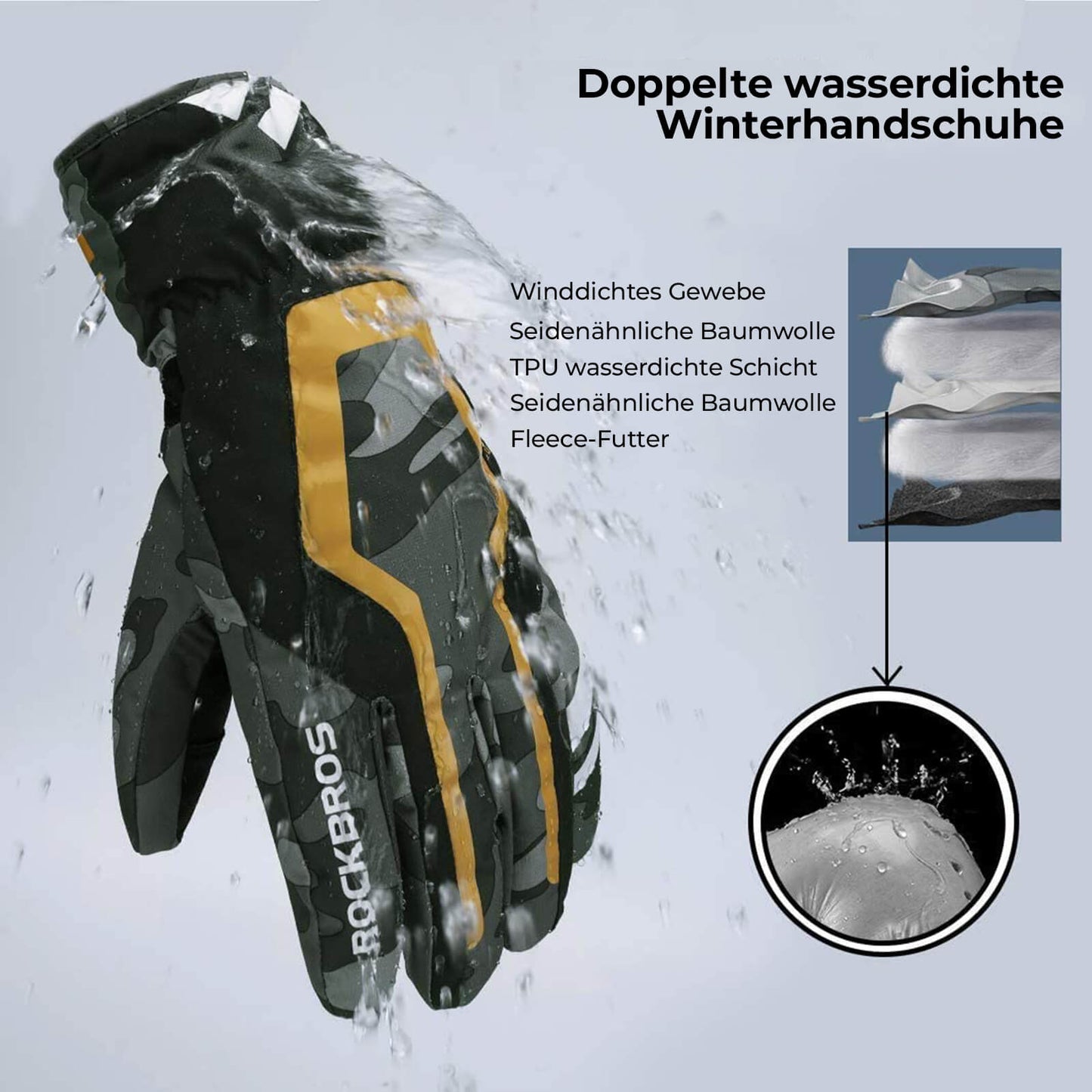 ROCKBROS Ski Gloves Winter Gloves Water-repellent Anti-slip