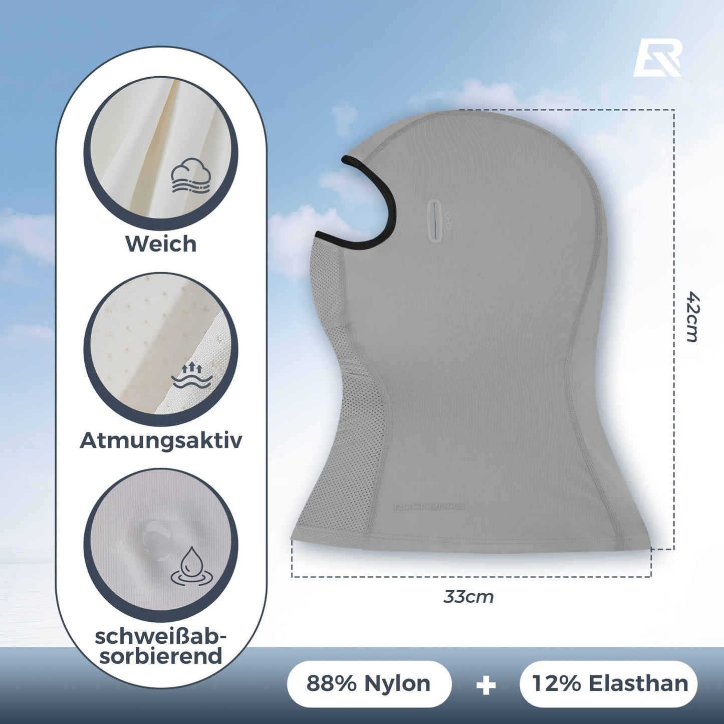 ROCKBROS Sommer Sturmhaube UPF40+ Balaclava Gesichtsmaske Schnelltrocknend