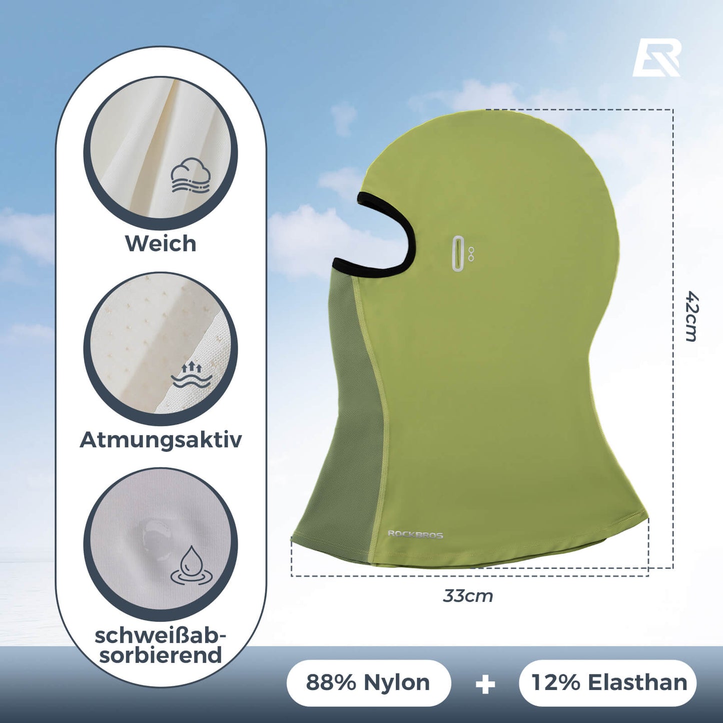 ROCKBROS Sommer Sturmhaube UPF40+ Balaclava Gesichtsmaske Schnelltrocknend