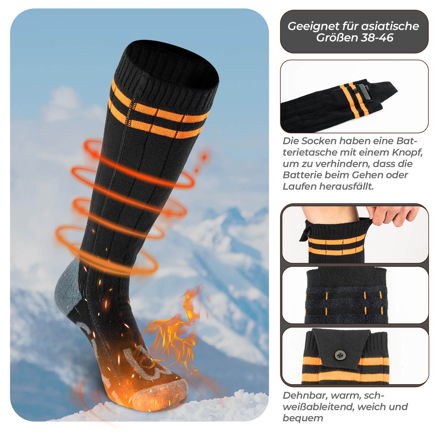 ROCKBROS Sports Socks Cycling Socks Winter Heated Socks Rechargeable 5000mAh