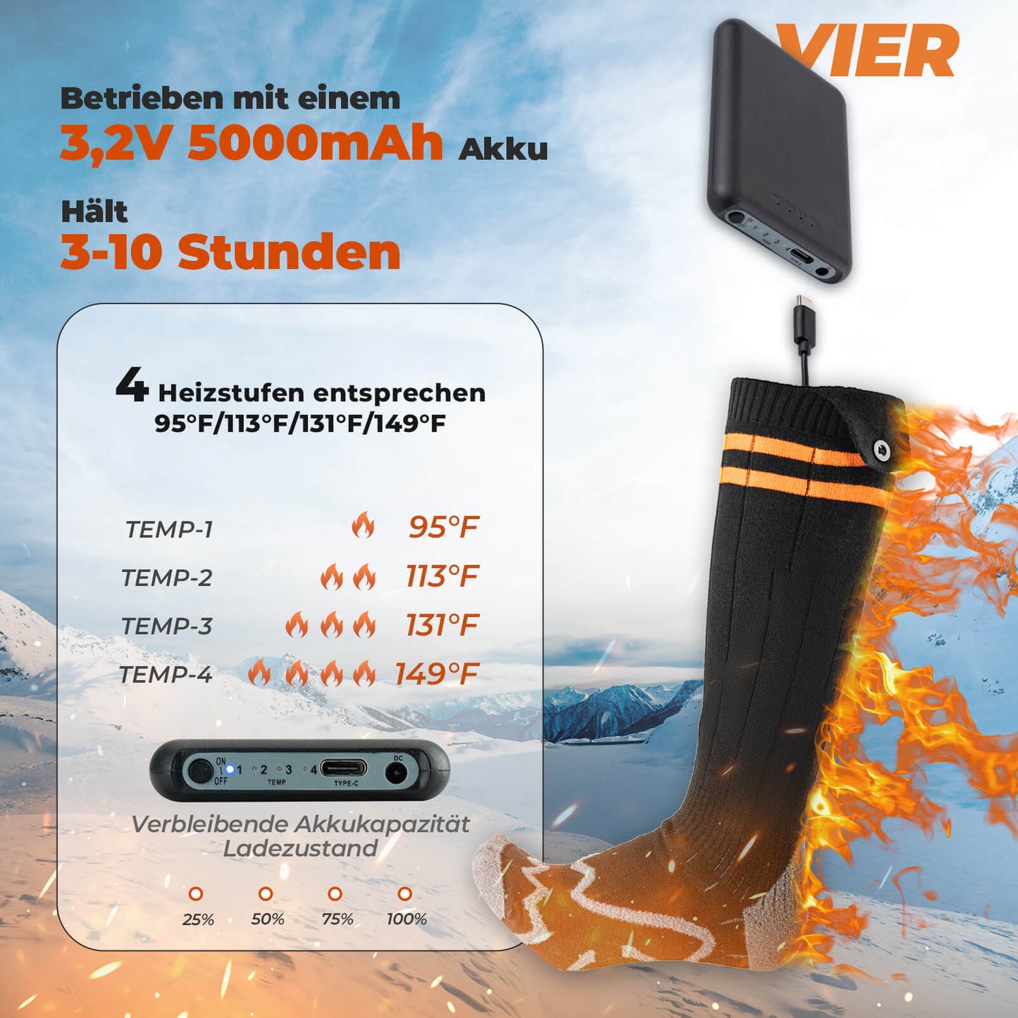 ROCKBROS Sports Socks Cycling Socks Winter Heated Socks Rechargeable 5000mAh