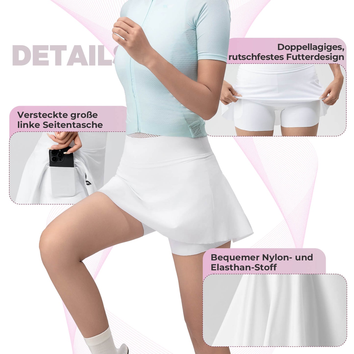 TVI Damen 2 in 1 Fahrradrock Kurze Gepolstert Radlerhose mit Tasche