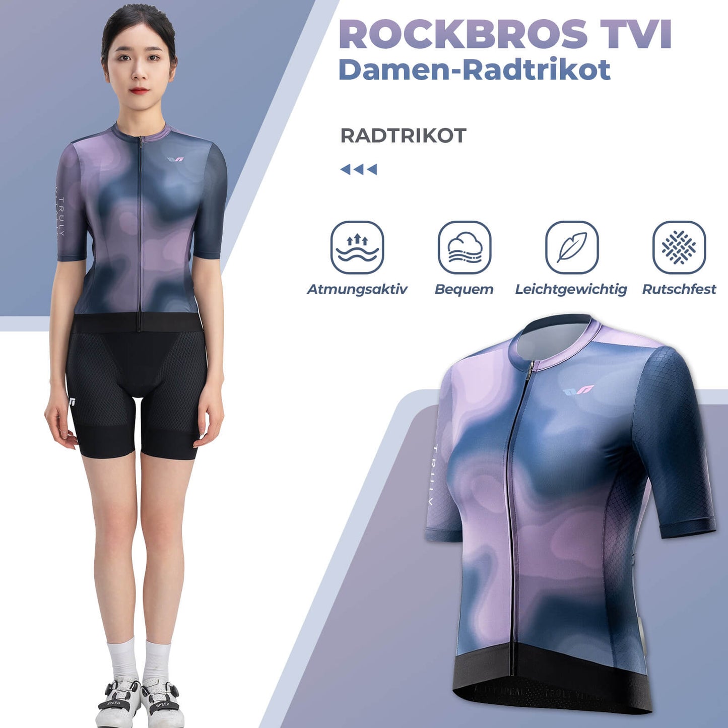 ROCKBROS TVI Women's Short Sleeve Cycling Jersey Summer Quick-Drying with 3 Pockets