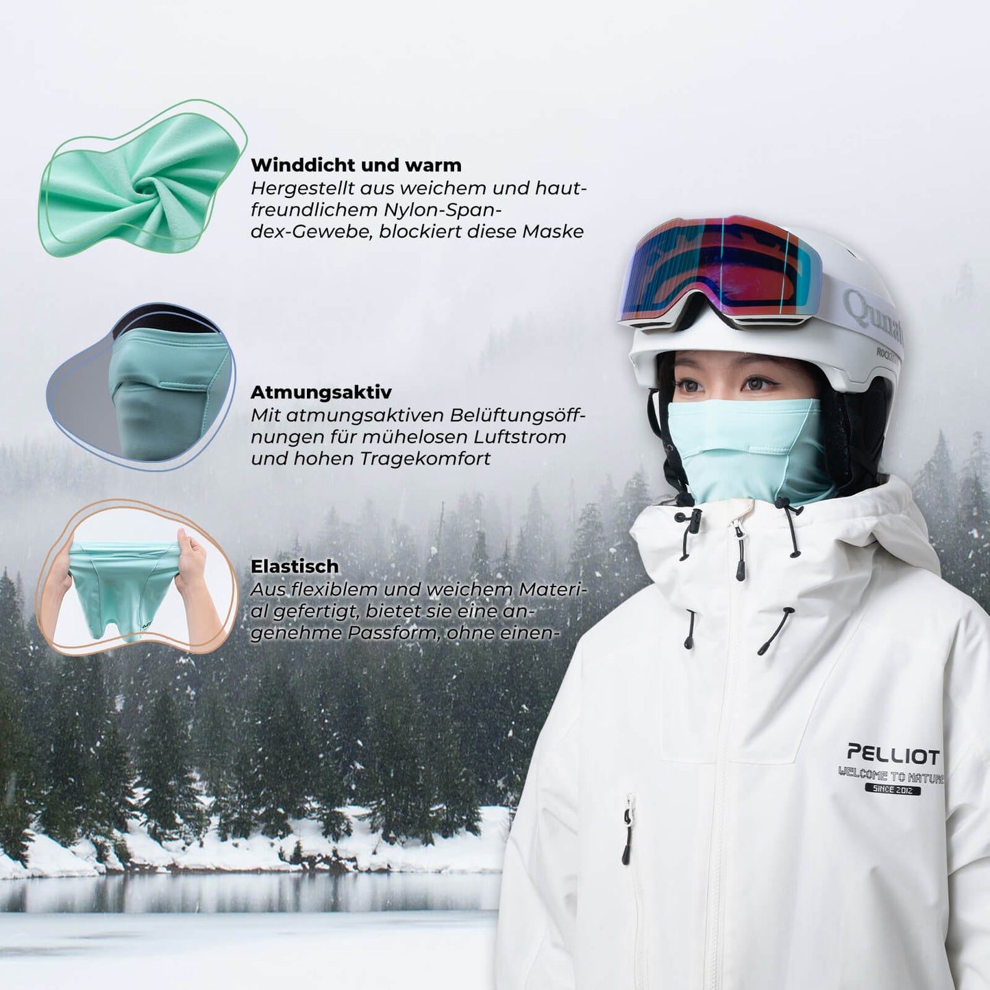 ROCKBROS TVI Balaklava með taglopnun fyrir konur, hlýrgrænn