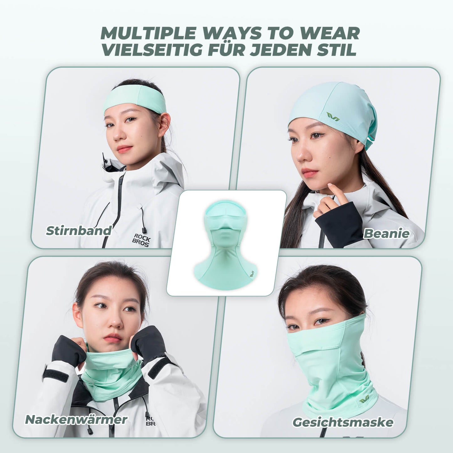 ROCKBROS TVI Balaklava með taglopnun fyrir konur, hlýrgrænn