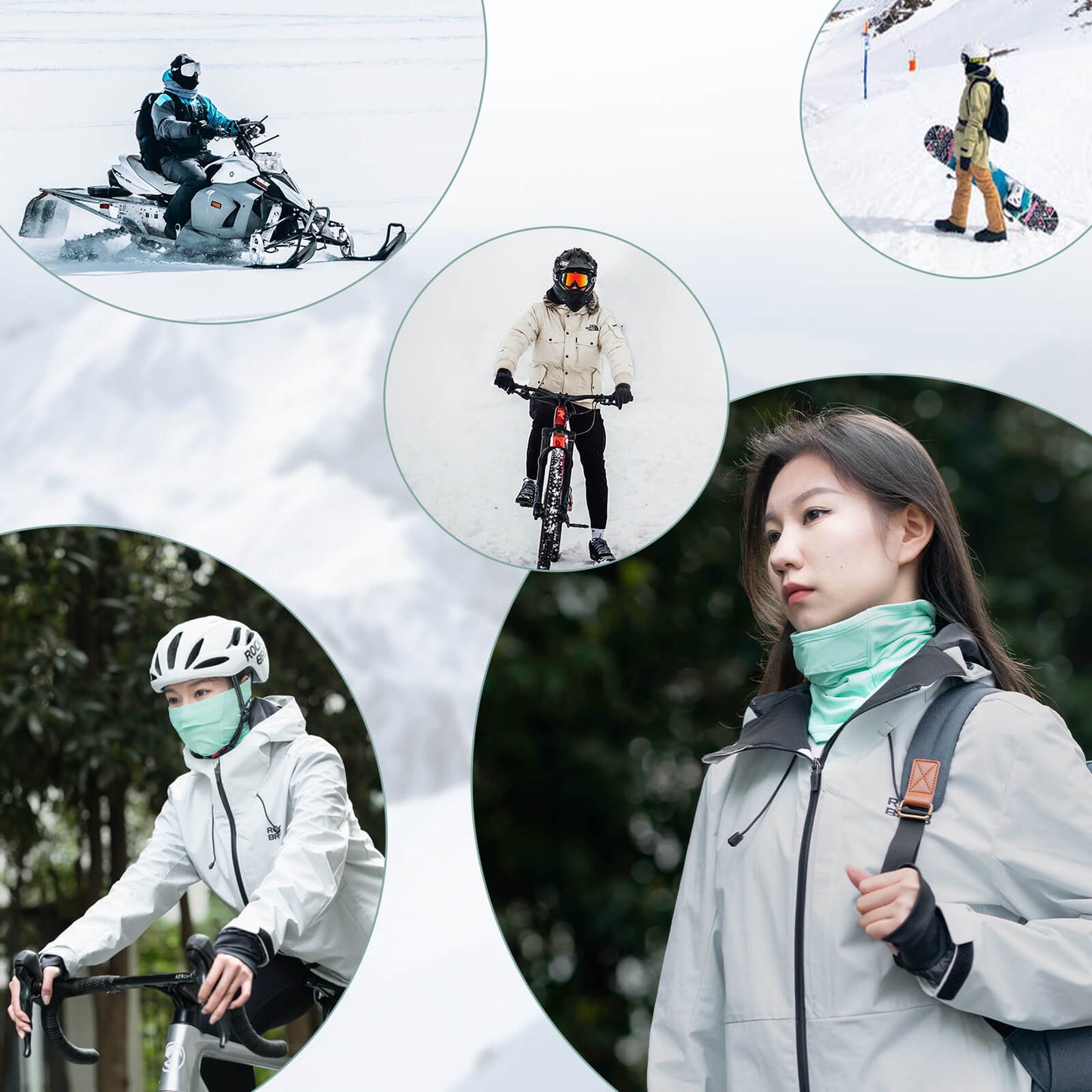 ROCKBROS TVI Balaklava með taglopnun fyrir konur, hlýrgrænn