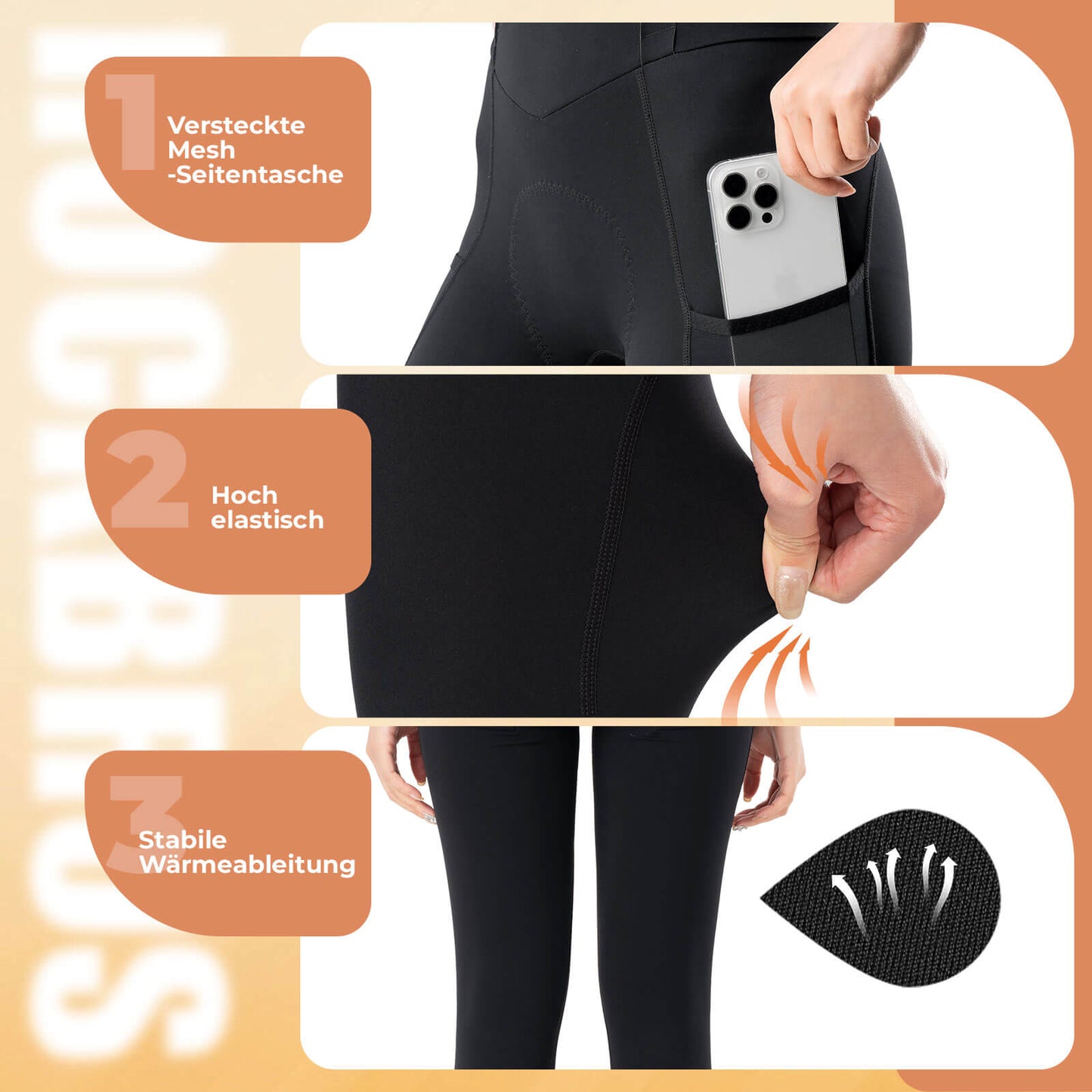 TVI Lange Trägerhose Fahrradhose mit Sitzpolster Abnehmbare