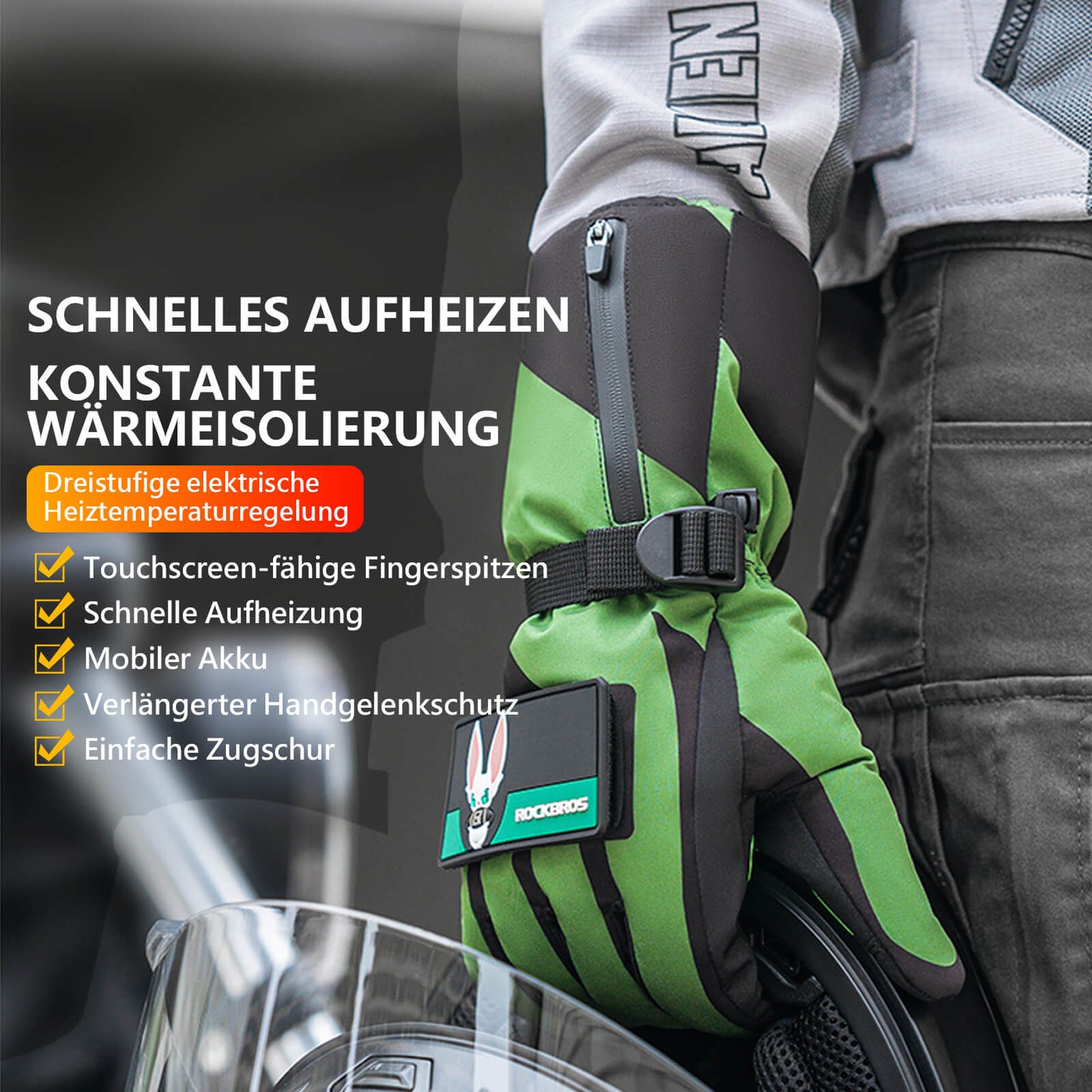 ROCKBROS Winter Beheizte Fahrradhandschuhe Handschuhe 3 Heizstufen M-XL