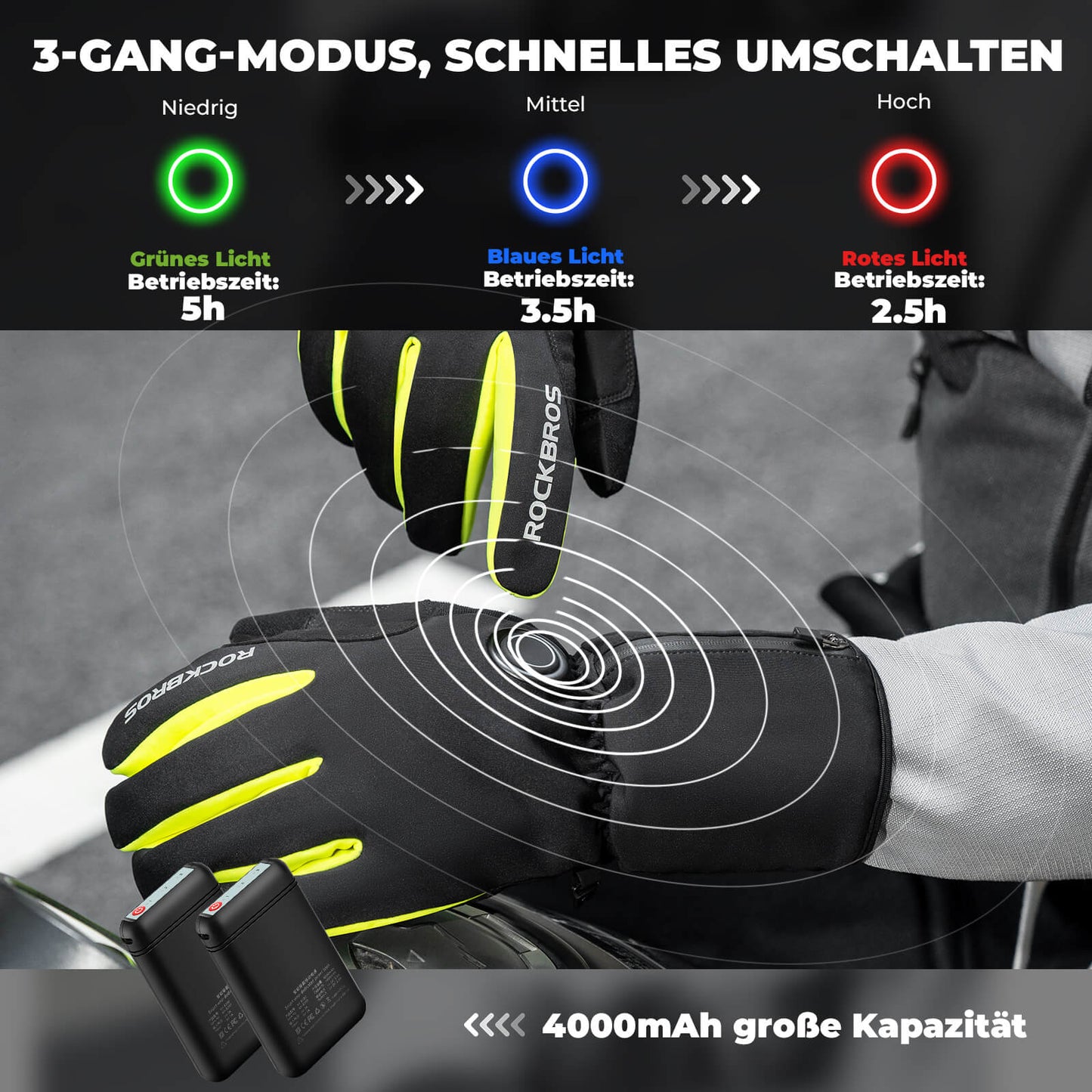 ROCKBROS Winter Beheizte Fahrradhandschuhe Touchscreen Handschuhe M-2XL