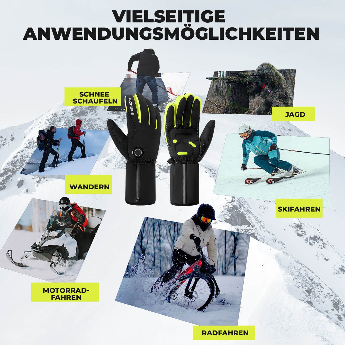 ROCKBROS Winter Beheizte Fahrradhandschuhe Touchscreen Handschuhe M-2XL