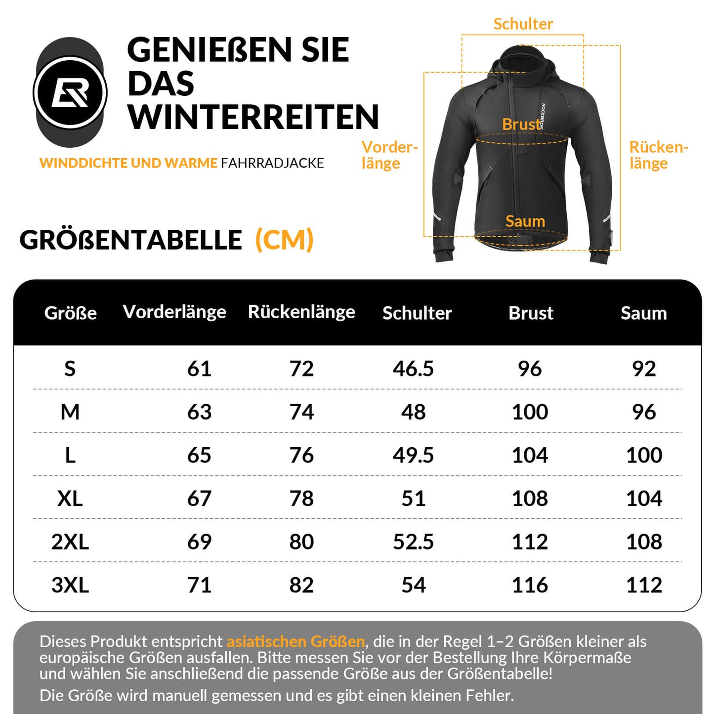 ROCKBROS Winter Cycling Jacket Windproof – With TPU Touchscreen Operation