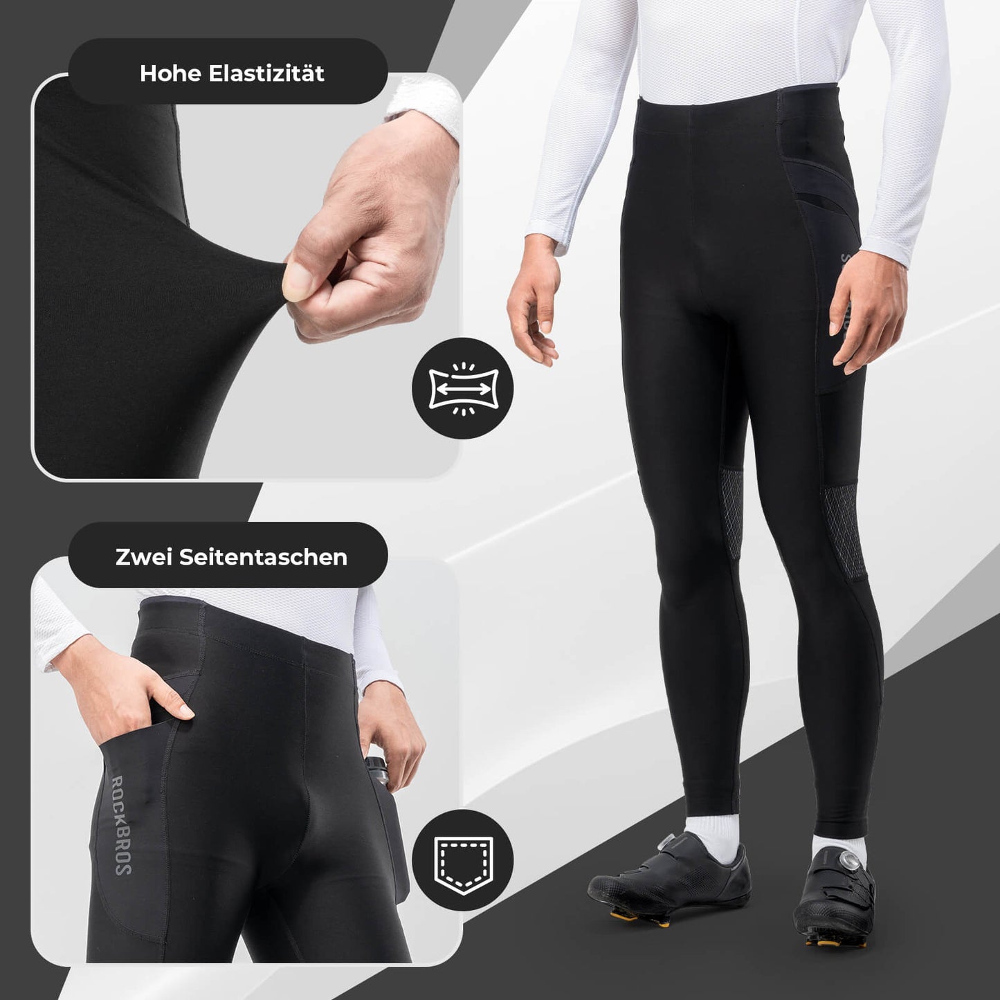 ROCKBROS Winter Thermal Cycling Pants Fleece Compression Leggings 3 Pockets