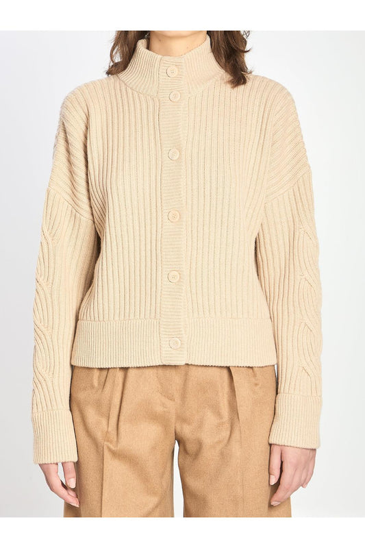 Ribbed cardigan in wool and cashmere