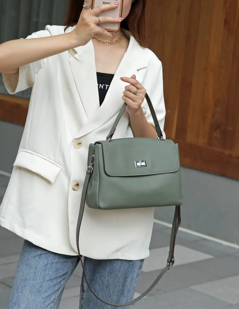 Hönnuð leðurtaska fyrir konur, retro axlar- og crossbody-skrifstofuveski