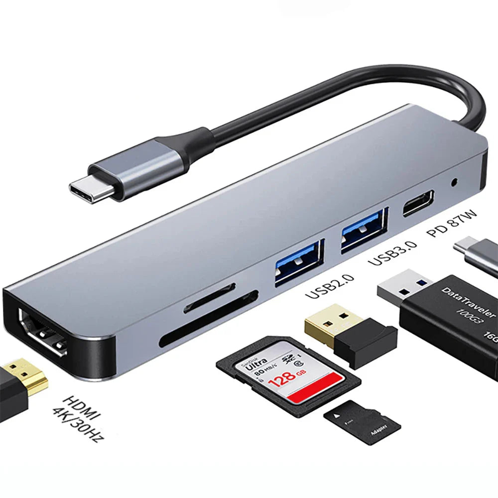 USB C tengikví með HDMI 4K, hleðslutæki fyrir aflgjafa, Ethernet tengi, VGA, SD kortalesara