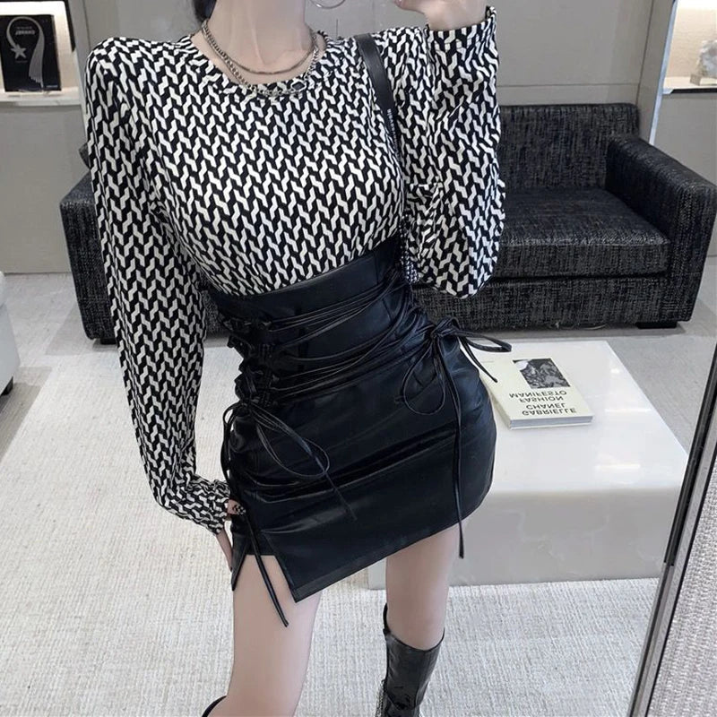 High Waist Lace Up Skirt