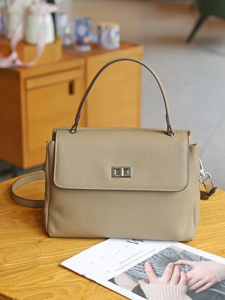Hönnuð leðurtaska fyrir konur, retro axlar- og crossbody-skrifstofuveski