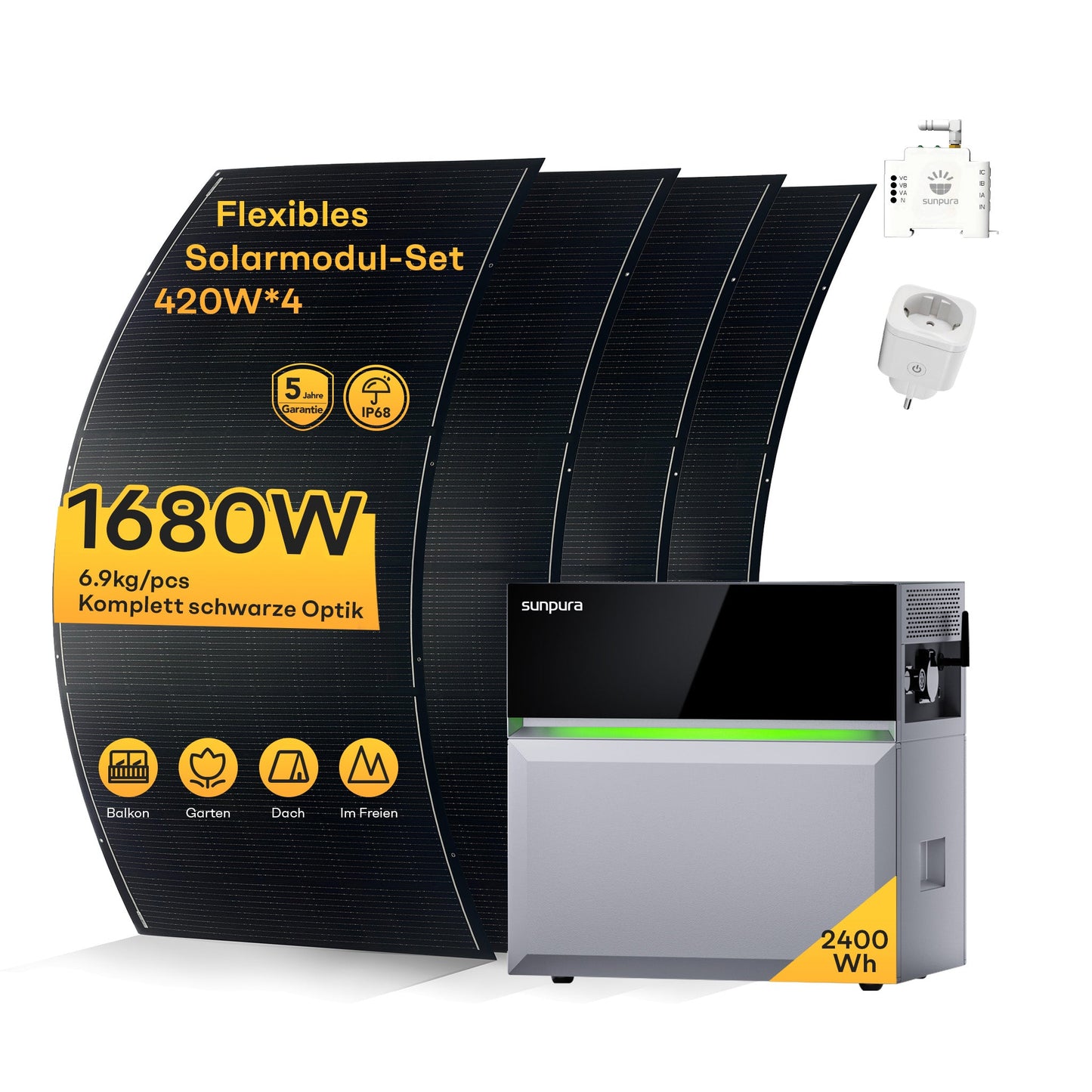 Sunpura S2400 Plug & Play Balkonkraftwerk mit Speicher , AC/DC-Kopplung, 2000W+2400W, 2400Wh