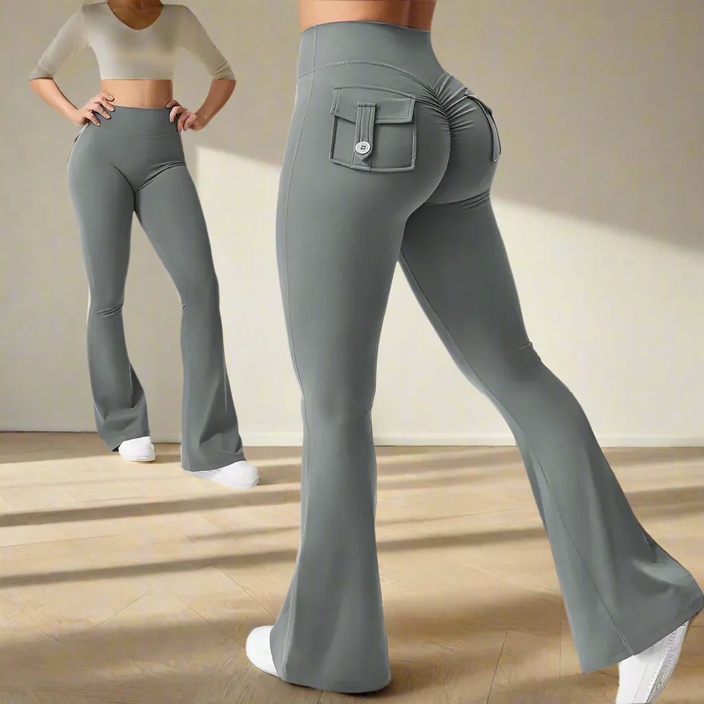 Leggings með víðvaxnum vösum fyrir konur, há mitti, öndunarvænar götustíll