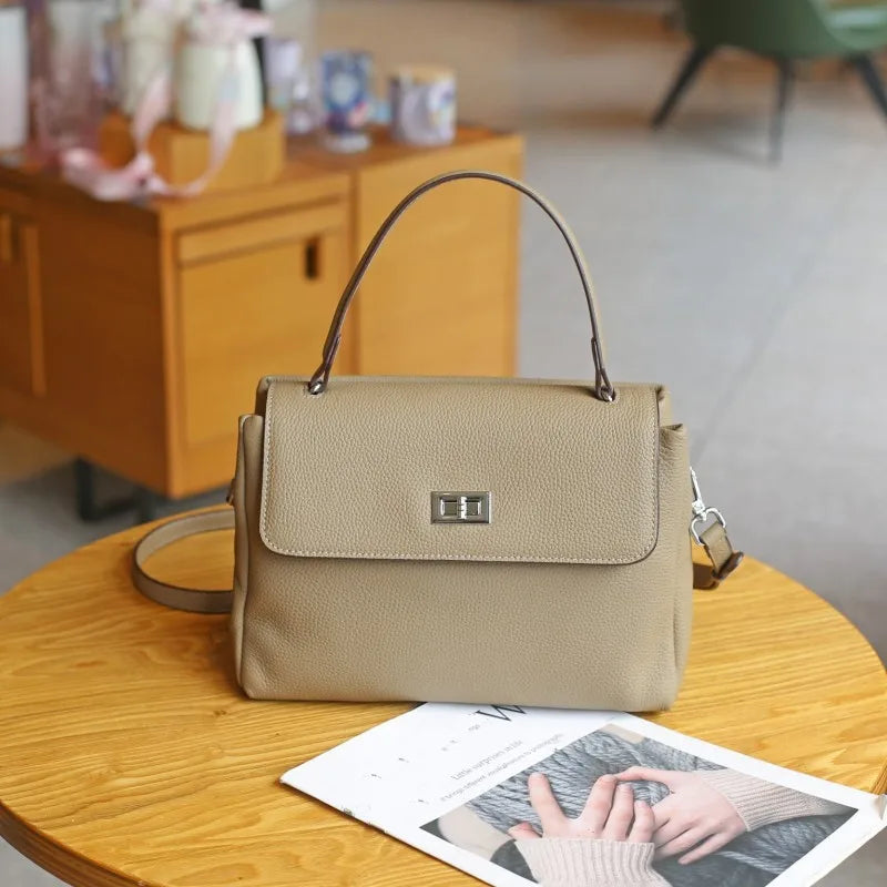 Hönnuð leðurtaska fyrir konur, retro axlar- og crossbody-skrifstofuveski