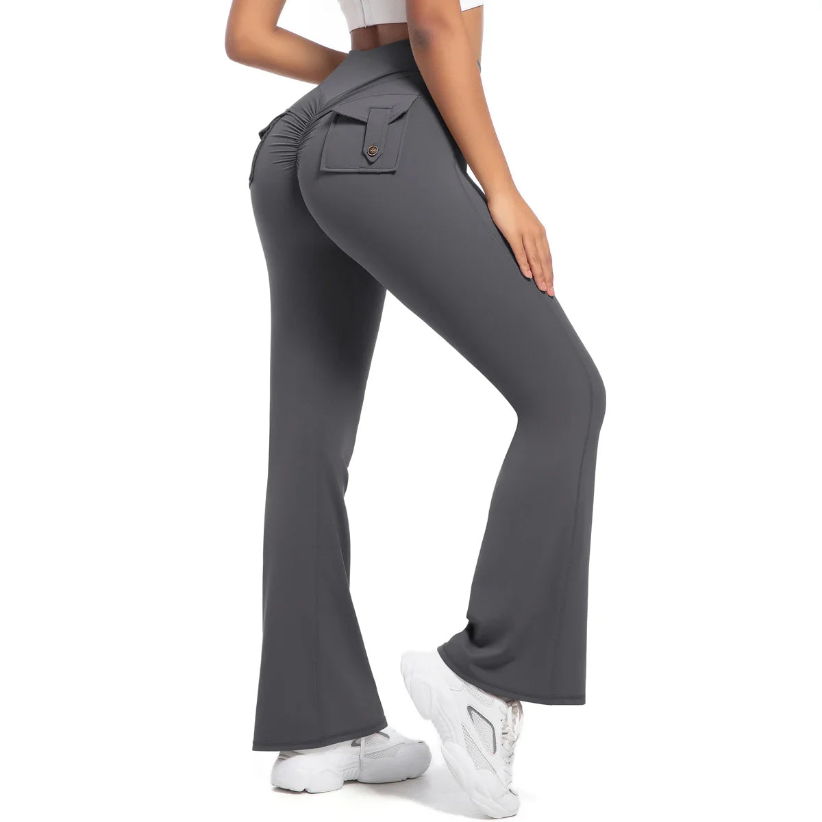 Leggings með víðvaxnum vösum fyrir konur, há mitti, öndunarvænar götustíll
