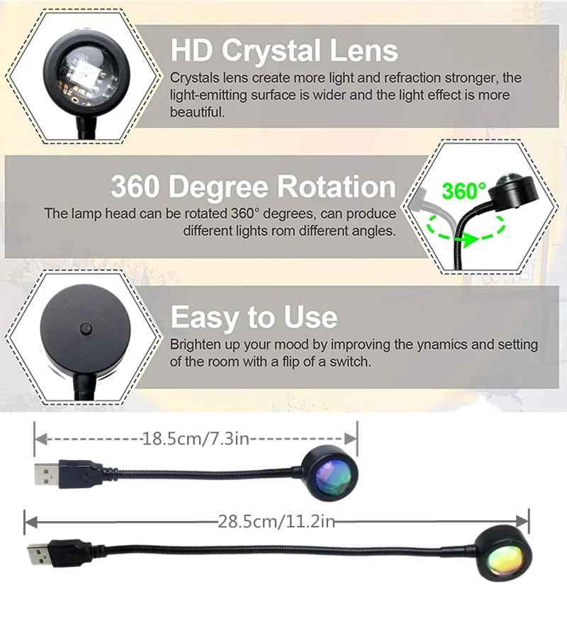 USB Rainbow Sunset Red Projector Mini Light