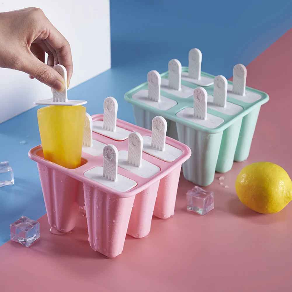 4/ 6 Cell Silicone Ice Cream Popsicle Mold With Handle