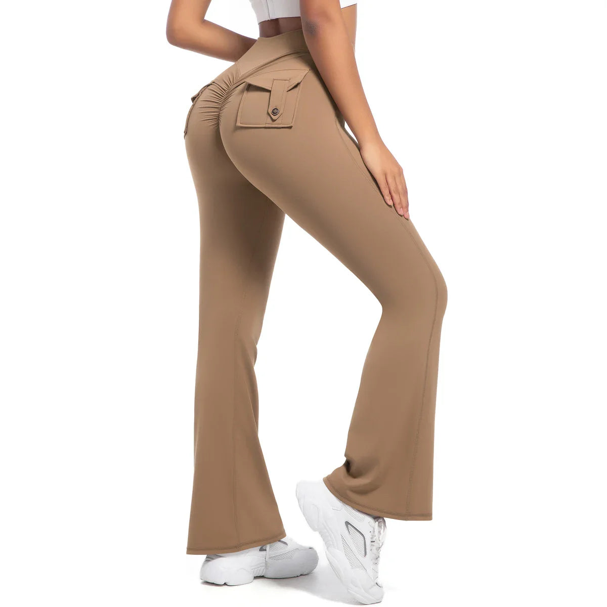 Leggings með víðvaxnum vösum fyrir konur, há mitti, öndunarvænar götustíll
