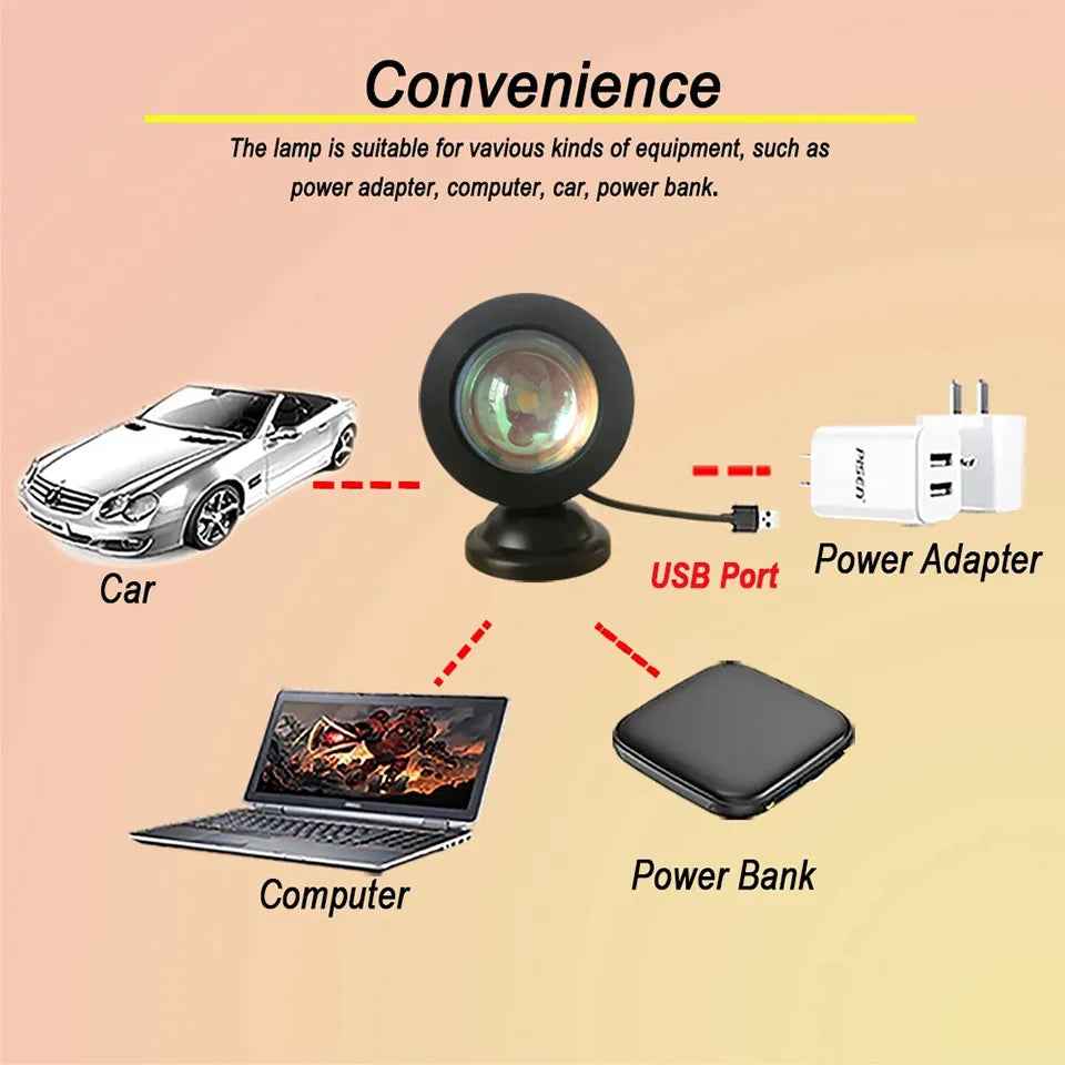 Mini USB Sunset Lamp Led Projector : Light 16 Colors Switch