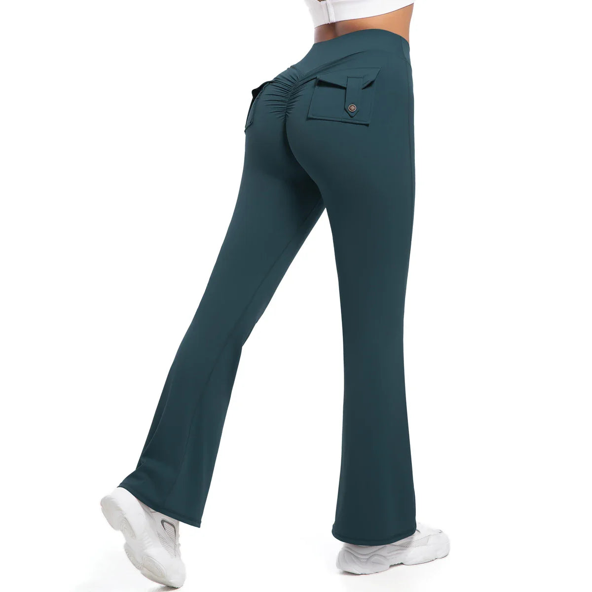 Leggings með víðvaxnum vösum fyrir konur, há mitti, öndunarvænar götustíll