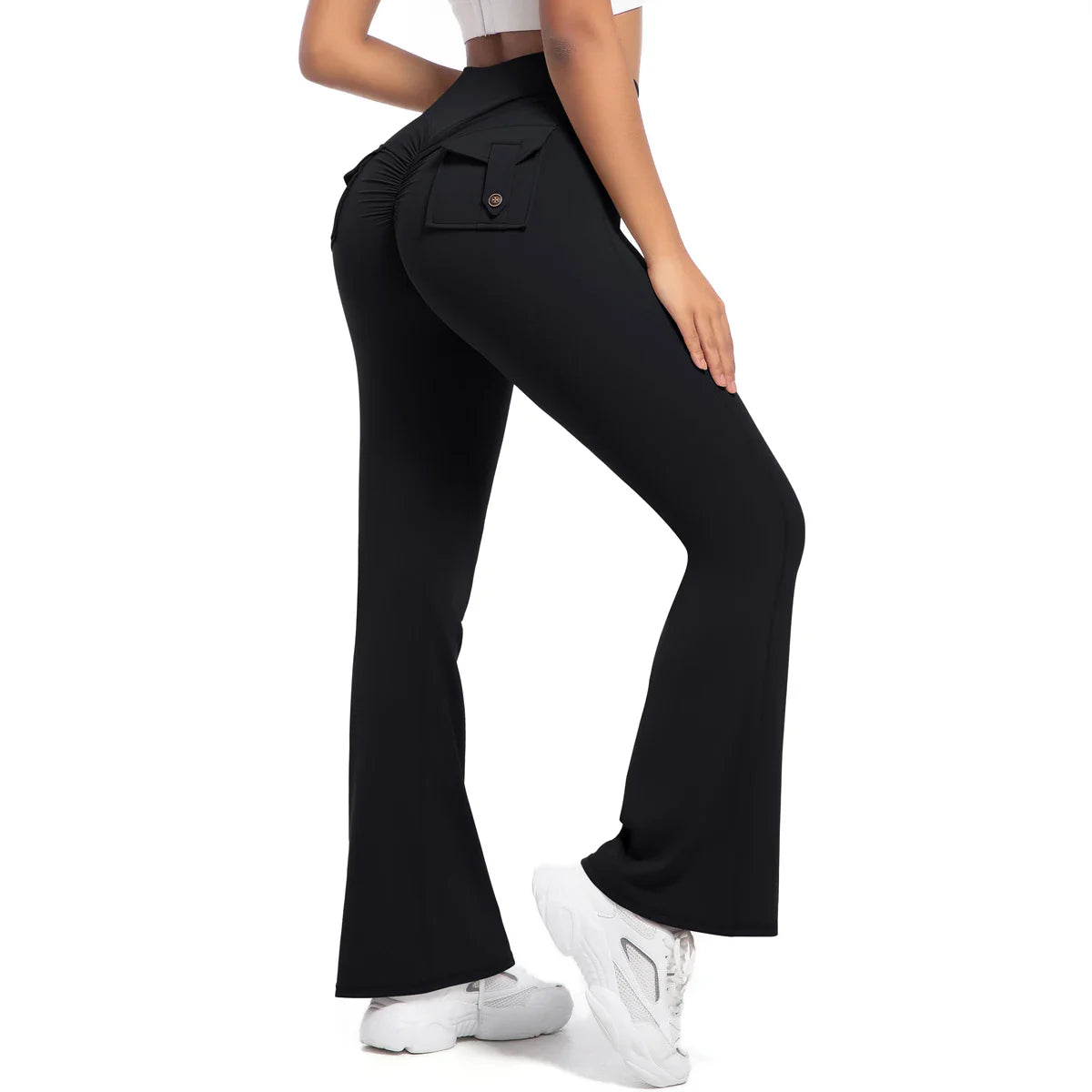 Leggings með víðvaxnum vösum fyrir konur, há mitti, öndunarvænar götustíll