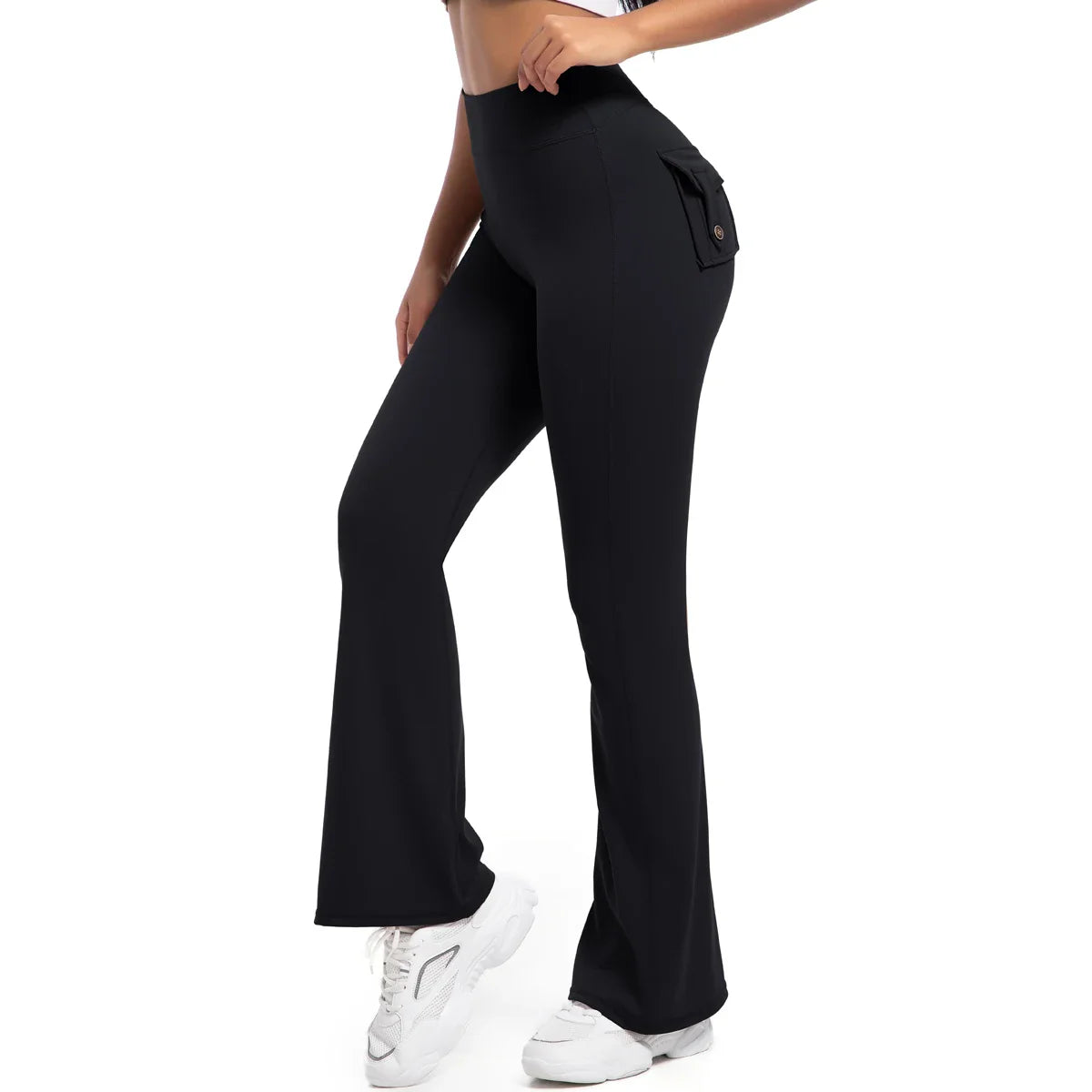 Leggings með víðvaxnum vösum fyrir konur, há mitti, öndunarvænar götustíll