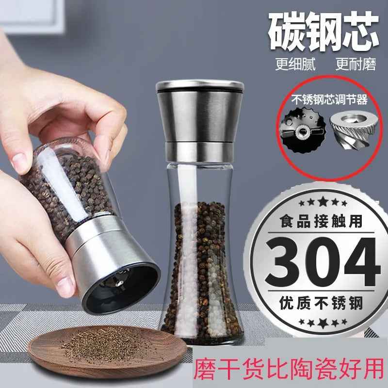 Stainless Steel Mill Glass Body Spice Salt and Pepper Grinder