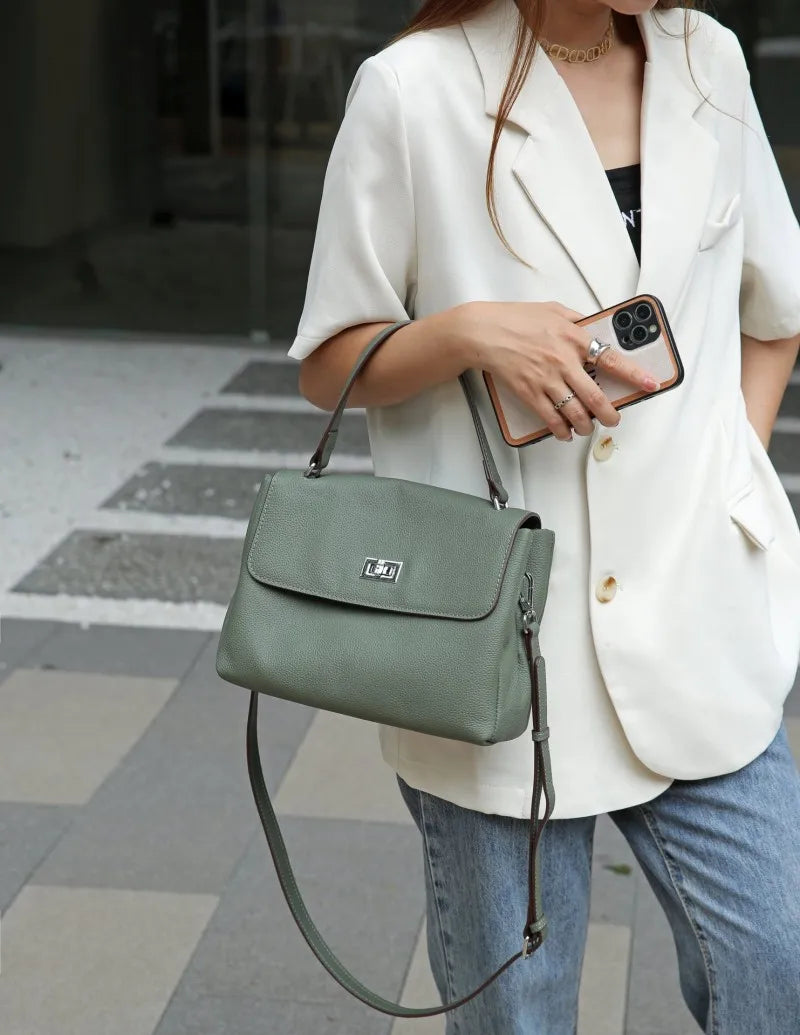 Hönnuð leðurtaska fyrir konur, retro axlar- og crossbody-skrifstofuveski