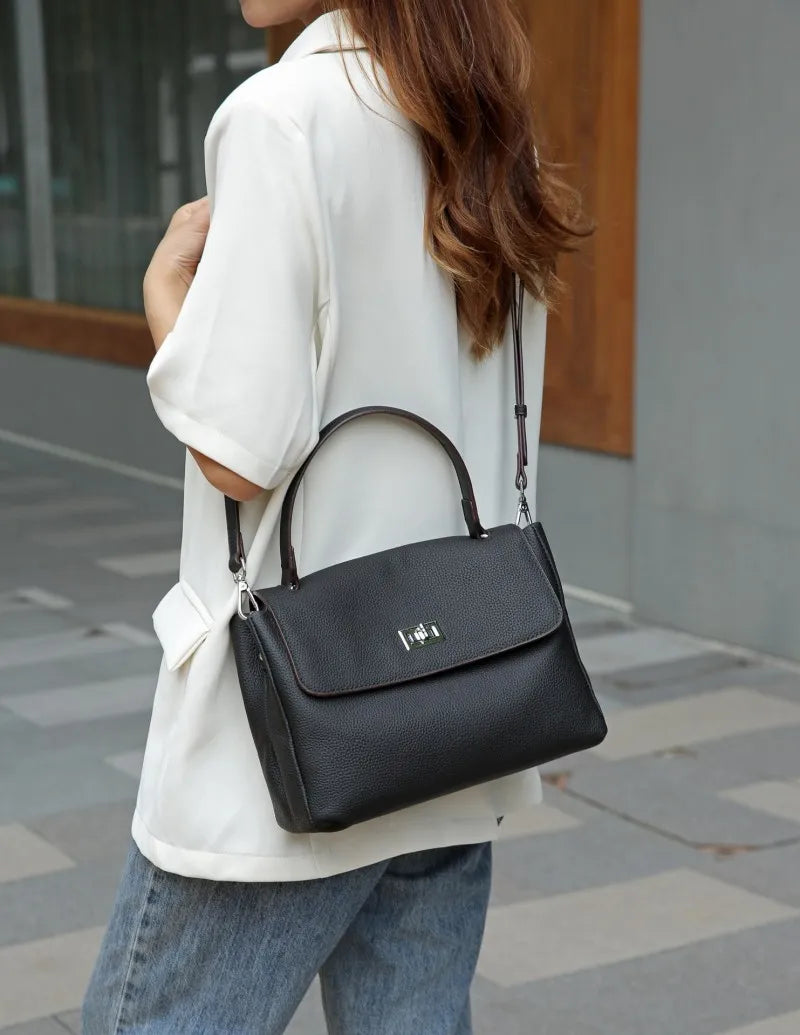 Hönnuð leðurtaska fyrir konur, retro axlar- og crossbody-skrifstofuveski