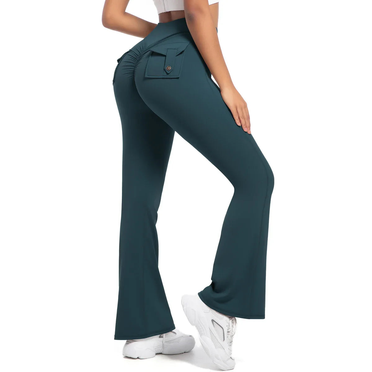 Leggings með víðvaxnum vösum fyrir konur, há mitti, öndunarvænar götustíll