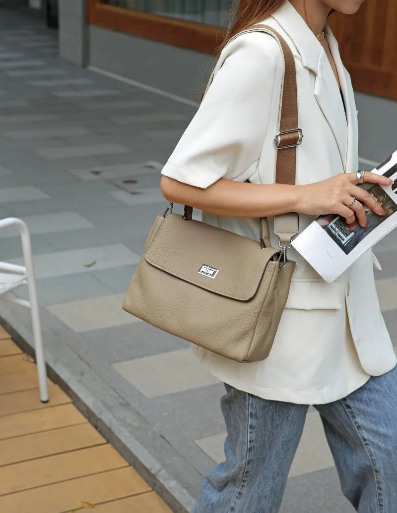 Hönnuð leðurtaska fyrir konur, retro axlar- og crossbody-skrifstofuveski