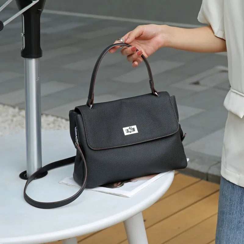 Hönnuð leðurtaska fyrir konur, retro axlar- og crossbody-skrifstofuveski