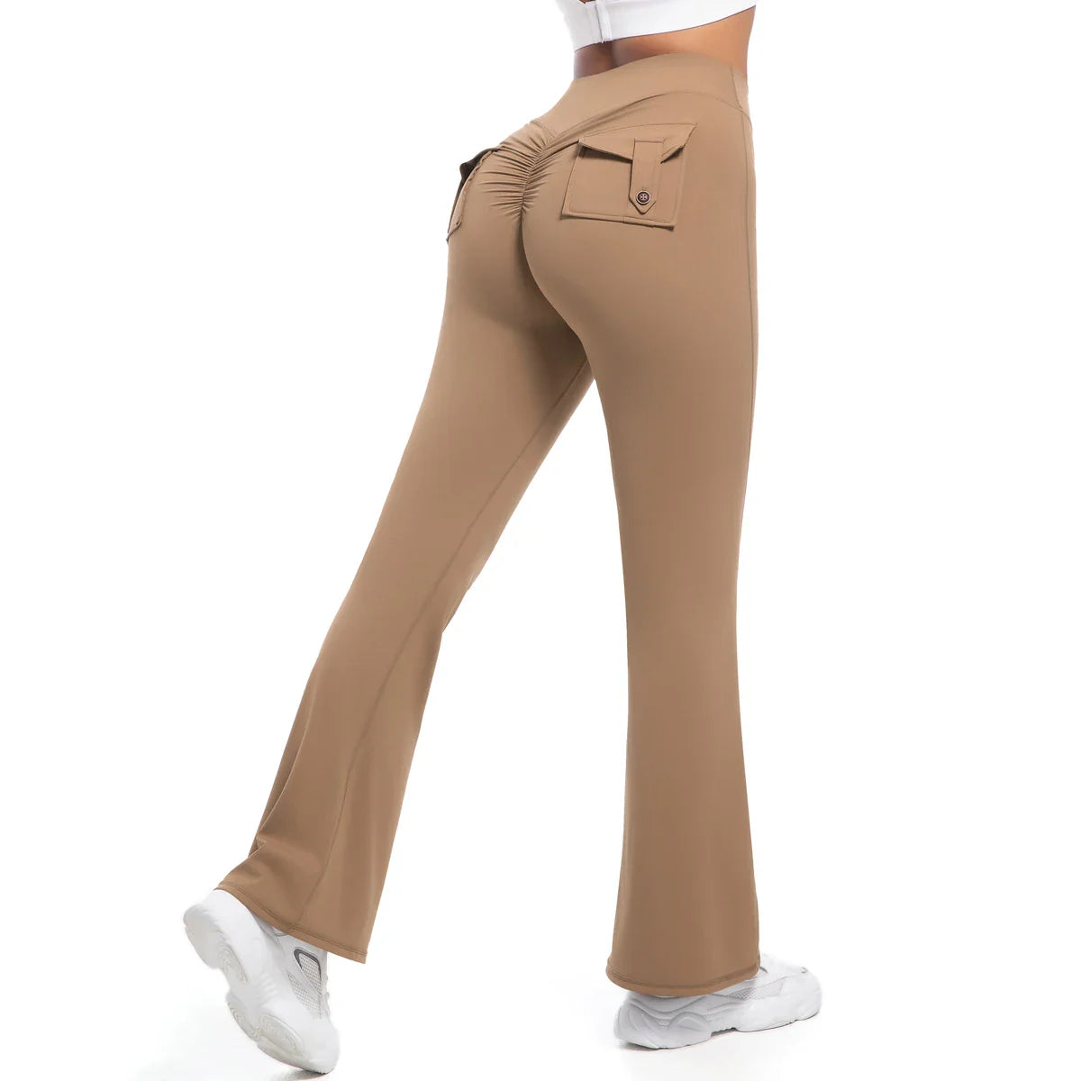 Leggings með víðvaxnum vösum fyrir konur, há mitti, öndunarvænar götustíll
