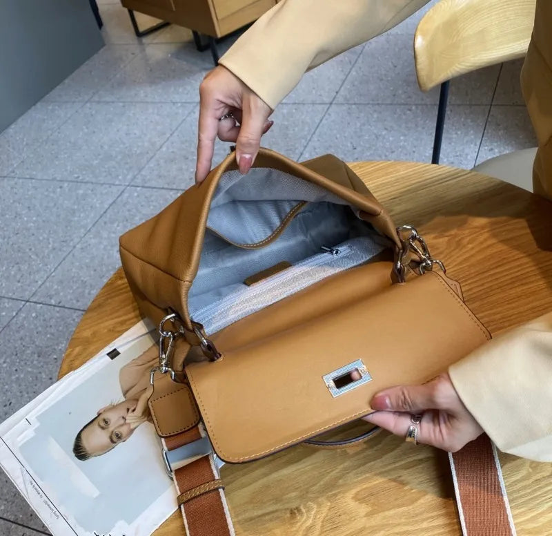Hönnuð leðurtaska fyrir konur, retro axlar- og crossbody-skrifstofuveski